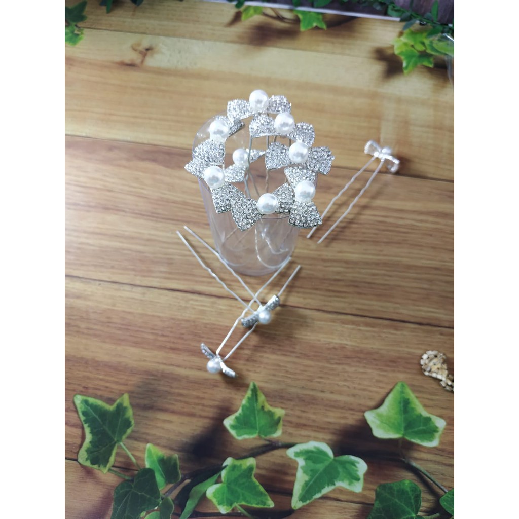 SATU Cucuk Hiasan rambut hair pin tusuk konde sanggul Pita mutiara silver Tokopelanginicer