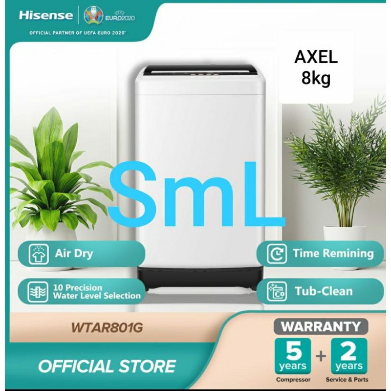 HISENSE MESIN CUCI 8 KG WTAR801G 8kg 1tabung