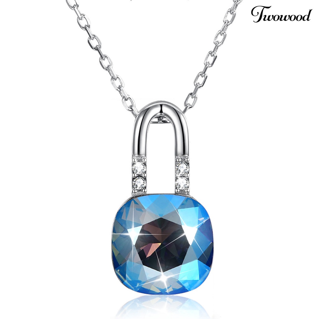 Twowood SILVERHOO 925 Silver Female Clavicle Necklace Exquisite Faux Crystal Lock Pendant Necklace for Party