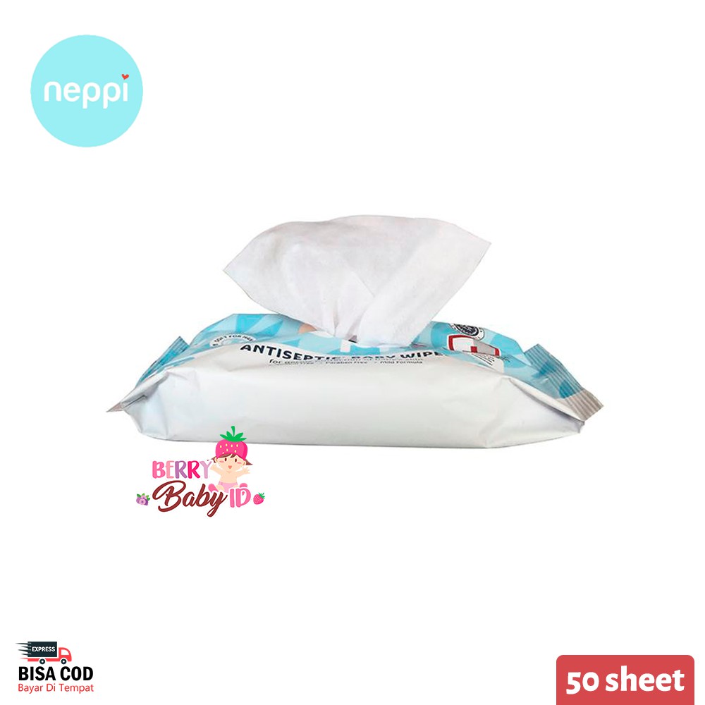 Neppi BUY 1 FREE 1 Antiseptic Baby Wipes Tisu Basah Antiseptik Anti Bakteri Non Perfume 50 Sheets Berry Mart