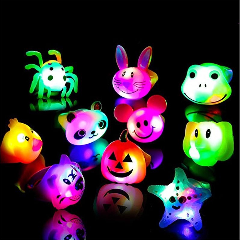Mary 12pcs Cincin LED Jelly Rings Untuk w/Kedip Cahaya Kartun Hewan Jari Cincin Kedip Perhiasan Kain Accs Anak-Anak Bagian