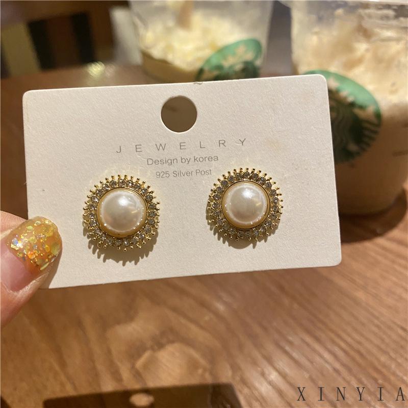 Anting Mutiara Berlian Imitasi Gaya Simple Untuk Perhiasan