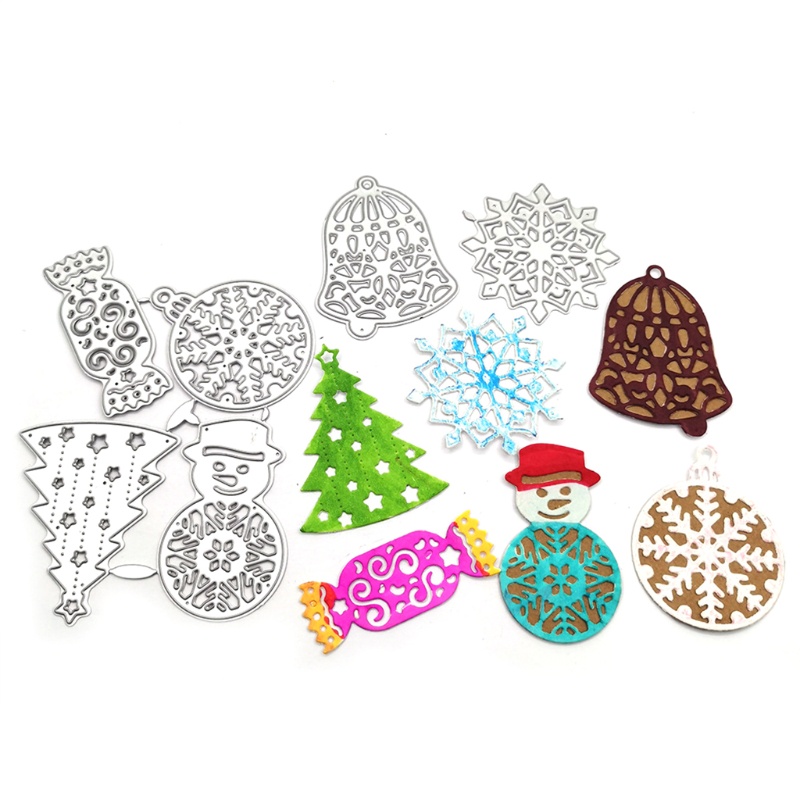 Cetakan Stensil Cutting Dies Motif Pohon Natal Snowflake Permen Bahan Metal Untuk Scrapbook