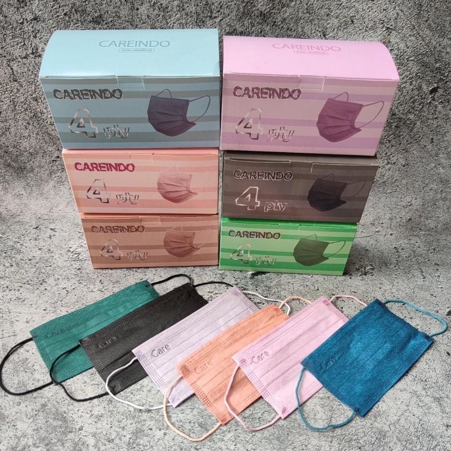 Masker Careindo 4ply Dan 3ply Premium Earloop 1Box isi 50 Pcs