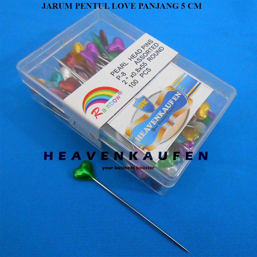 Jarum Pentul Pearl Head Pins Love Hati 5 cm / 2 inch Harga Per Pack isi 100 Pcs