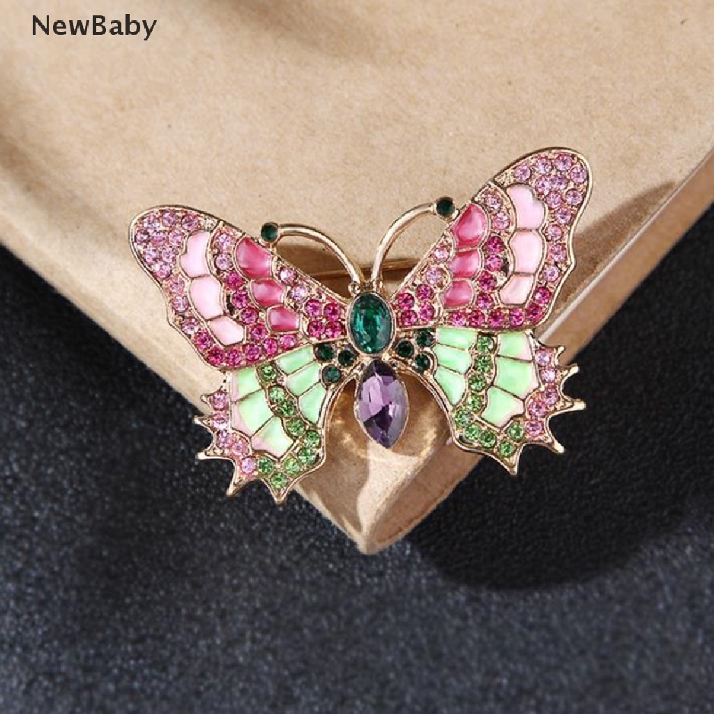 Newbaby Bros Pin Enamel Kupukupu Retro Lucu Multi Warna Hias Kristal Berlian Imitasi Untuk Wanita