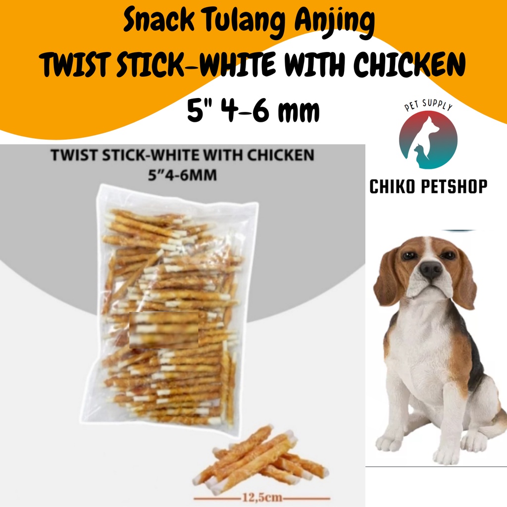 Snack Tulang Anjing TWIST STICK-WHITE WITH CHICKEN Bone 1 Pcs