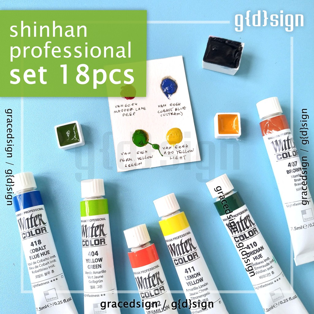 

Set 18pcs ShinHan Professional Water Color Share Tube Cat Air Hand Poured Dot Card Mini Pan Half Pan