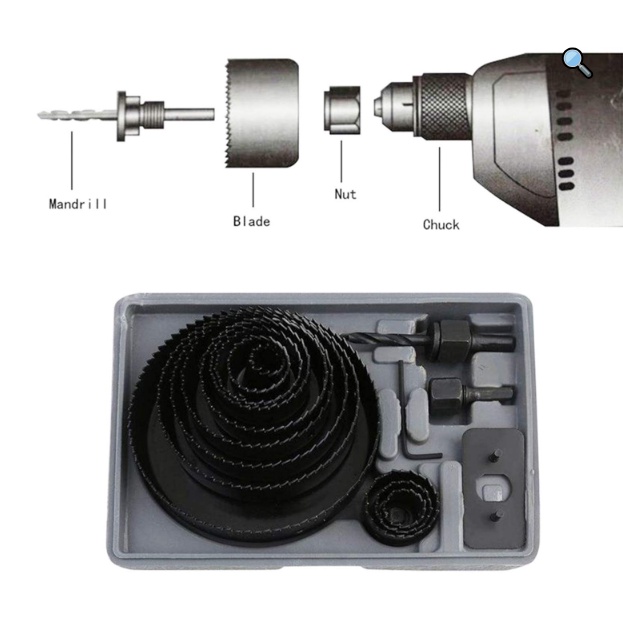 Hole Saw Set 16 Pc / Gergaji Pembolong Kayu / Mata Bor Hidroponik