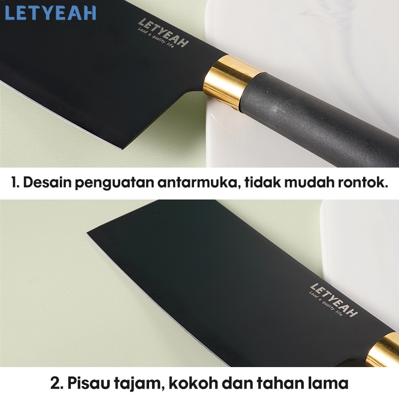 Letyeah Pisau dapur set stainless /kitchen knife set 5 pcs/pisau set/gunting dan pengasah dapur