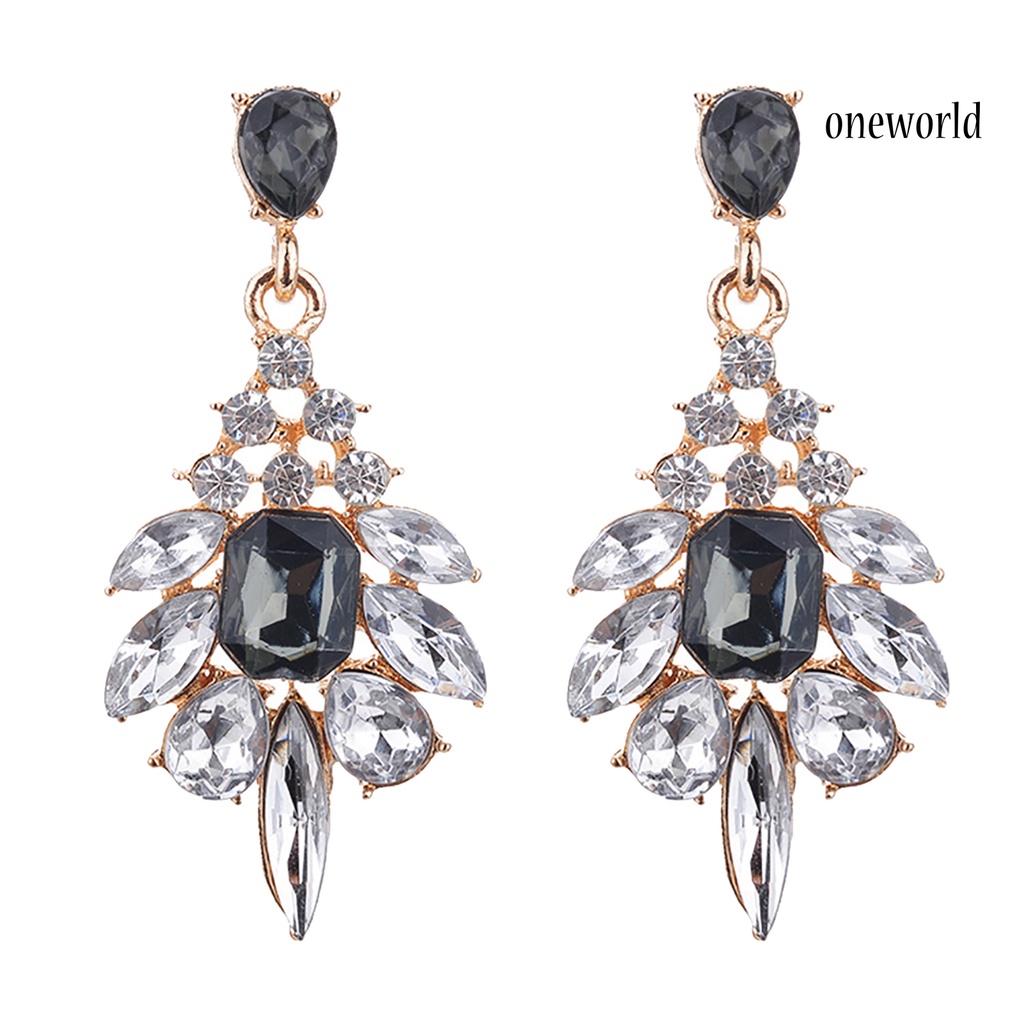 OW@ 1 Pair Earrings Attractive Water Drop Shape Alloy Women Girls Ear Studs for Wedding-Grey