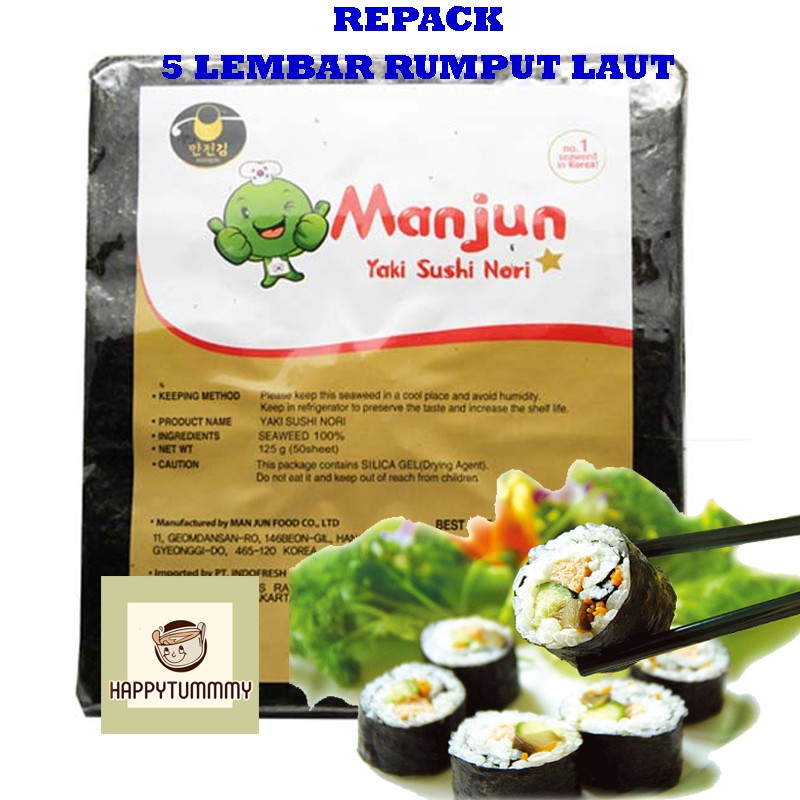 HPT - Manjun Nori 5 Lembar HALAL Seaweed Rumput Laut Sushi Gimbap Korean Yaki Sushi Nori