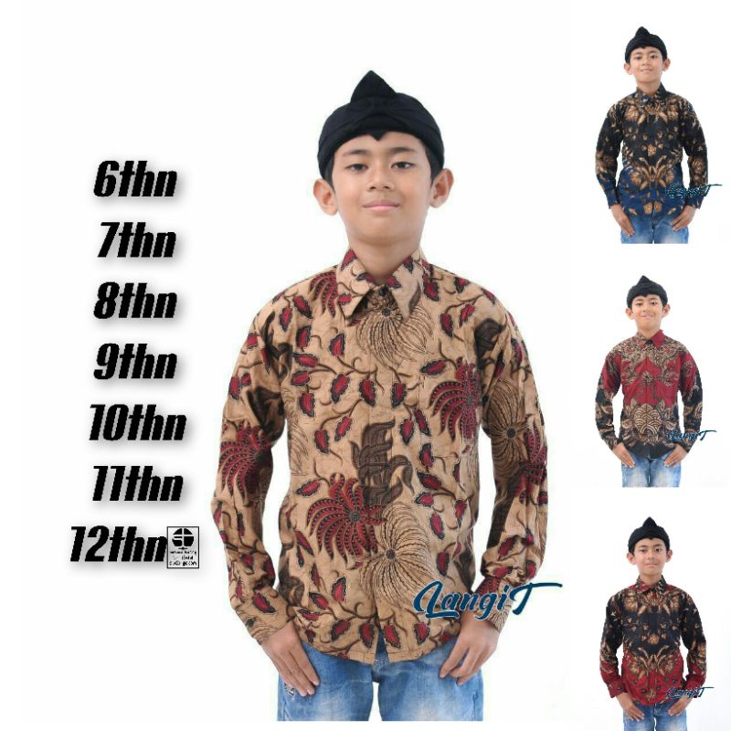 BAJU . Batik Anak Ukuran 0-15 Tahun Kemeja Laki-laki Motif Daun Jati Sogan Mocca Baju Balita SD SMP