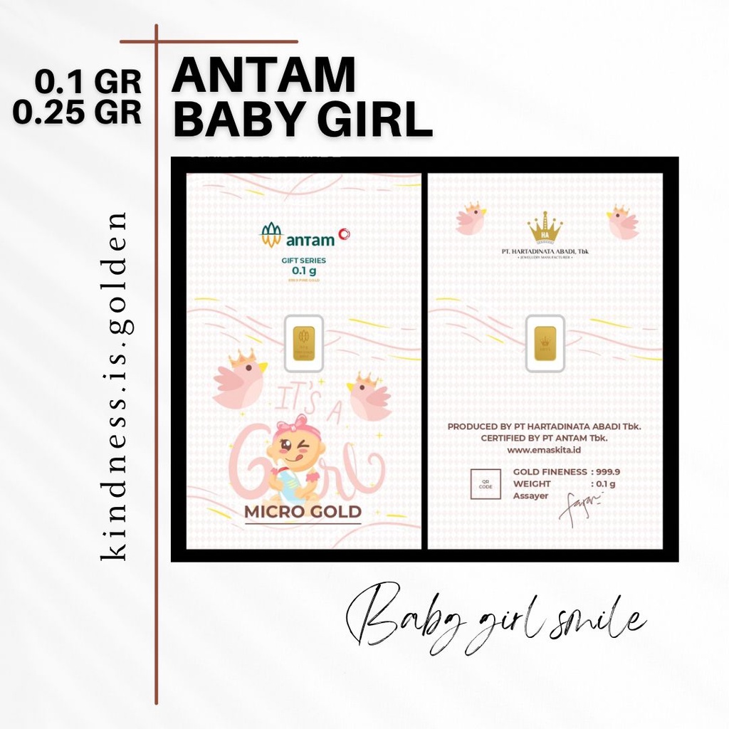 Baby Girl Smile - Antam Gold Newborn Series Kado Emas Kelahiran Bayi Perempuan 0,1 Gram 0,25 Gram