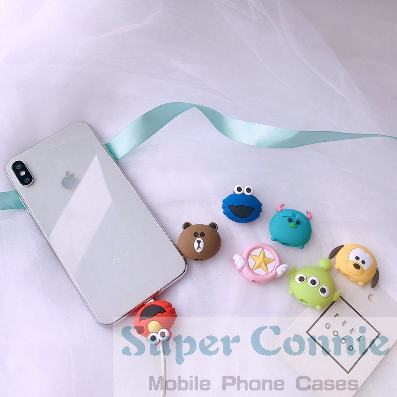 1pc Pelindung Kepala Kabel Datacharger Usb Model Kartun Beruangelmo Untuk Iphoneandroid