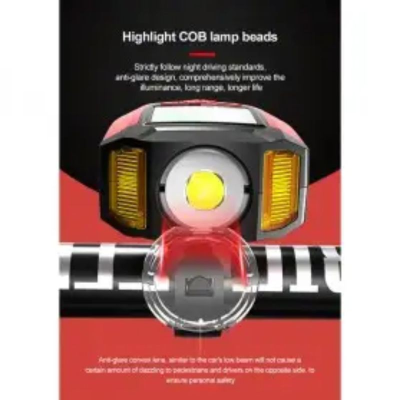 Lampu Sepeda + Klakson + Speedometer 4 in 1Rechargeable 1200mAh - AS0808 - Black