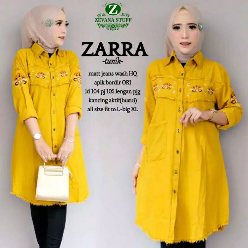 ZARRA TUNIK JEANS BORDIR MEWAH BY ZEVANA BEST SELLER ORI SOLO