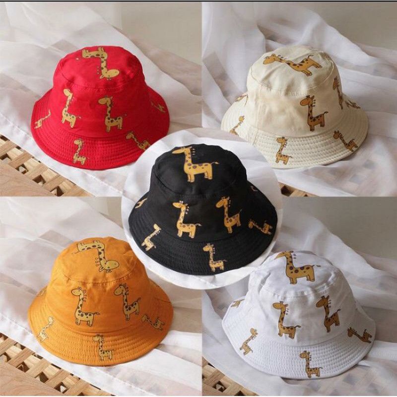 Bucket Hat Anak Tali Karakter Zebra / Macan / Dinosaurus / Jerapah Usia 2-8 Tahun Laki Perempuan