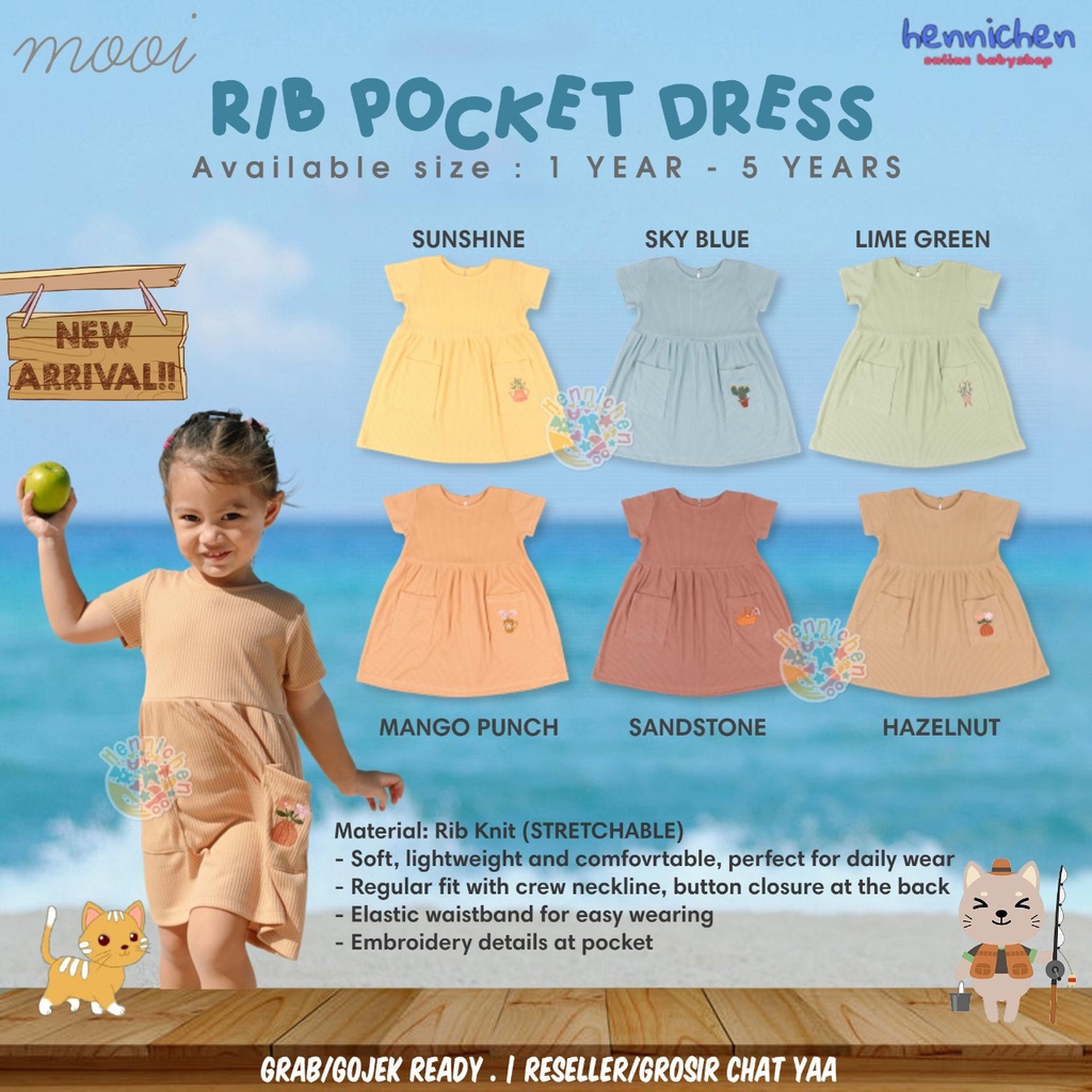 PROMO 7.7 PROMO BAJU LEBARAN MURAH MOOI RIB POCKET DRESS DRESS ANAK PEREMPUAN DRES BAYI 1-5 Tahun