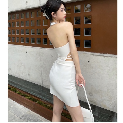 【Premium】Korean Summer Skirt Bodycon Plain &amp; Summer Top Backless Long Sleeve(S/M/L)2375/ 2376