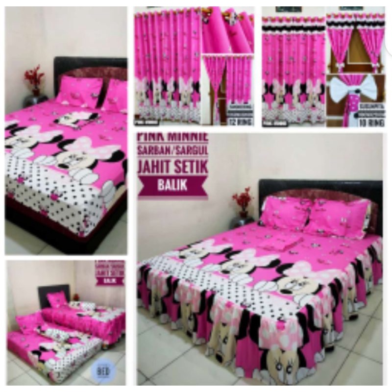 sprei + korden couple pink Minnie