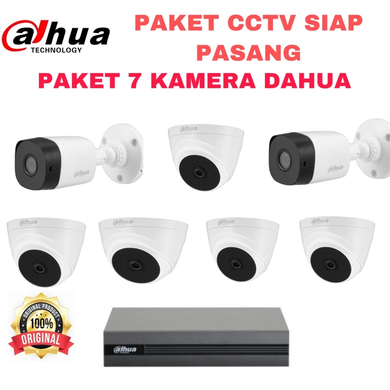 PROMO PAKET KAMERA CCTV DAHUA 2MP 7 CAMERA 8 CH CHANNEL 1080p FULL HD KOMPLIT SIAP PASANG 8ch 8channel bisa online di hp 2 mp megapixel MURAH