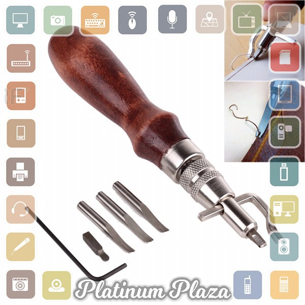 Alat DIY Kulit 5 in 1 Leathercraft Stitching Groover Crease Sewing Tool Set - Brown`EG7LDI-