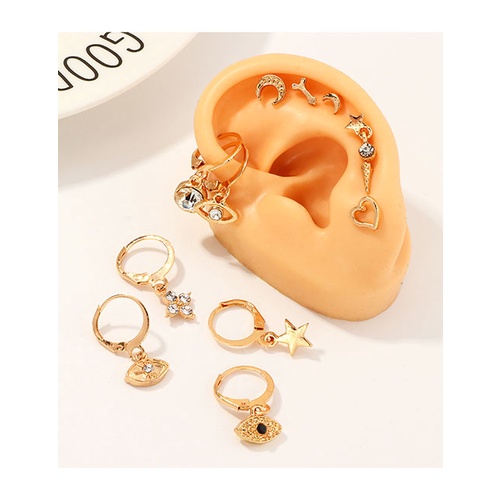 LRC Anting Set Fashion Golden Pendant Eye Stud Earrings Set With Diamonds K01076