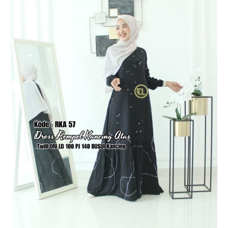 Dress Gamis Twill Ori Elzaf rempel kancing atas