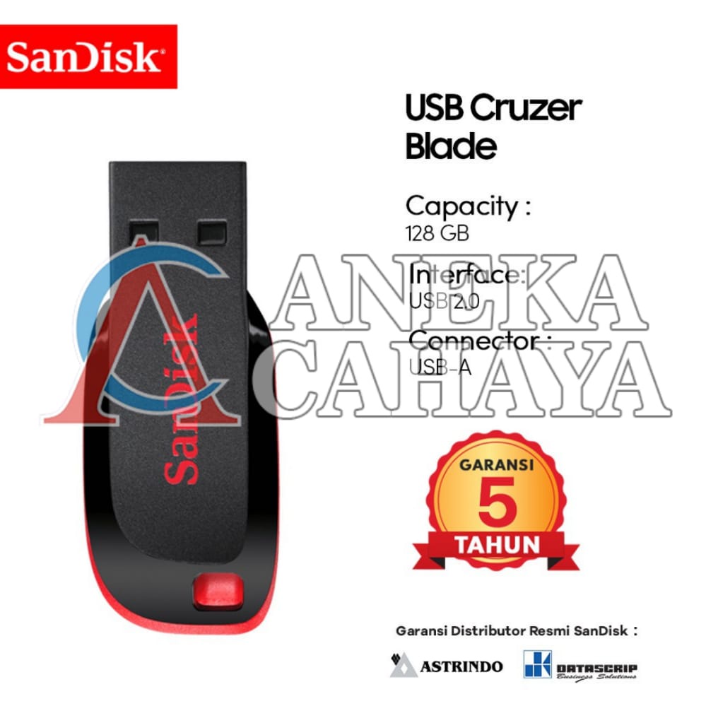 Flashdisk SanDisk 128GB USB 2.0 Cruzer Blade CZ50 - Garansi Resmi 5 Tahun