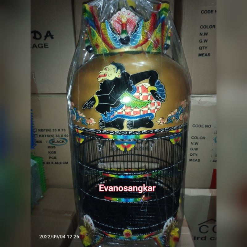 KANDANG/SANGKAR BURUNG PERKUTUT MAHKOTA SEMAR DAN WAYANG WARNA GOLD