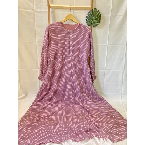 PRELOVED LONGDRESS WANITA HIJAB POLKADOT UNGU