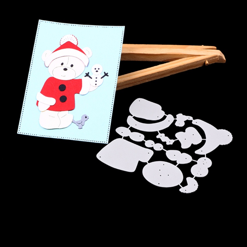 Cetakan Stensil Cutting Dies Motif Beruang Natal Bahan Metal Untuk Scrapbook / Craft DIY