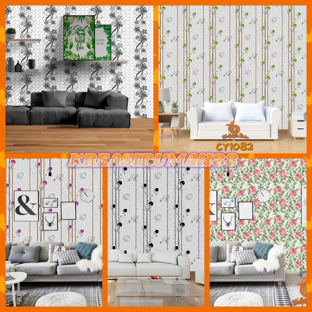 Wallpapar murah wallpaper stiker dinidng motif 3D wallpaper motif bunga ukuran 45cm X 9meter high quality