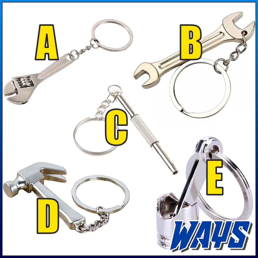 [G006] Gantungan Kunci Miniatur 3D Metal Kunci Inggris Pas Tang Obeng Palu Piston / Mini Keychain Ganci Unik Tools Kit-1