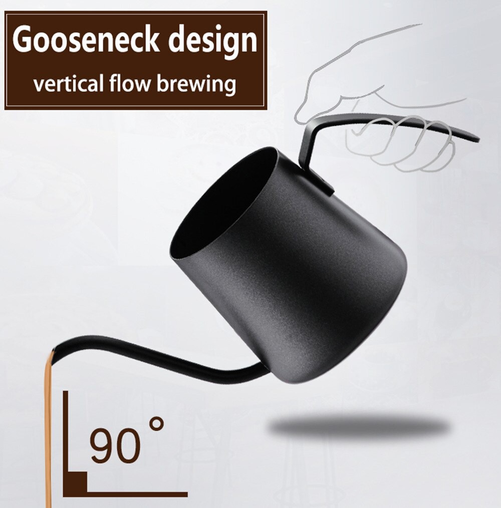 HITAM Teko leher angsa 350ml gooseneck pour over kettle Stainless