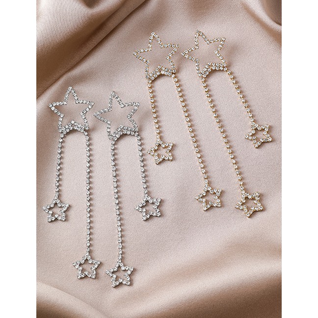 LRC Anting Tusuk Fashion 925 Silver Pin Size Star Studded Chain Tassel Earrings D48750