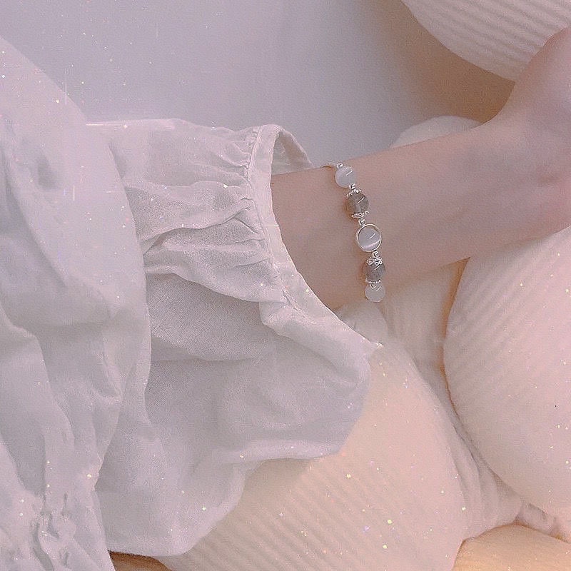 Ins Gadis Opal Moonstone Pacar Pasangan Gaya Kristal Pria Wanita Pixiu Perak Antik Gelang String