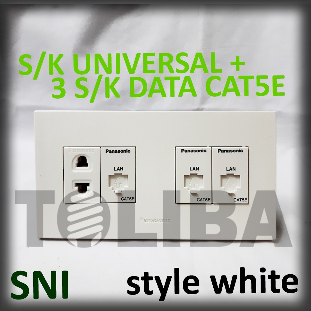 stop kontak universal + 3 stopkontak s/k data cat5e rj45 minimalis style white ib panasonic sni