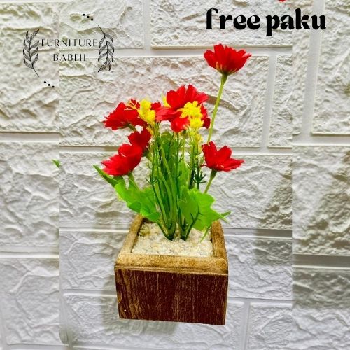 FURNITURE HIASAN RANGKAIAN BUNGA DAISY SET POT KAYU TEMPEL DINDING BUNGA PLASTIK ARTIFICIAL HIASAN SERBAGUNA