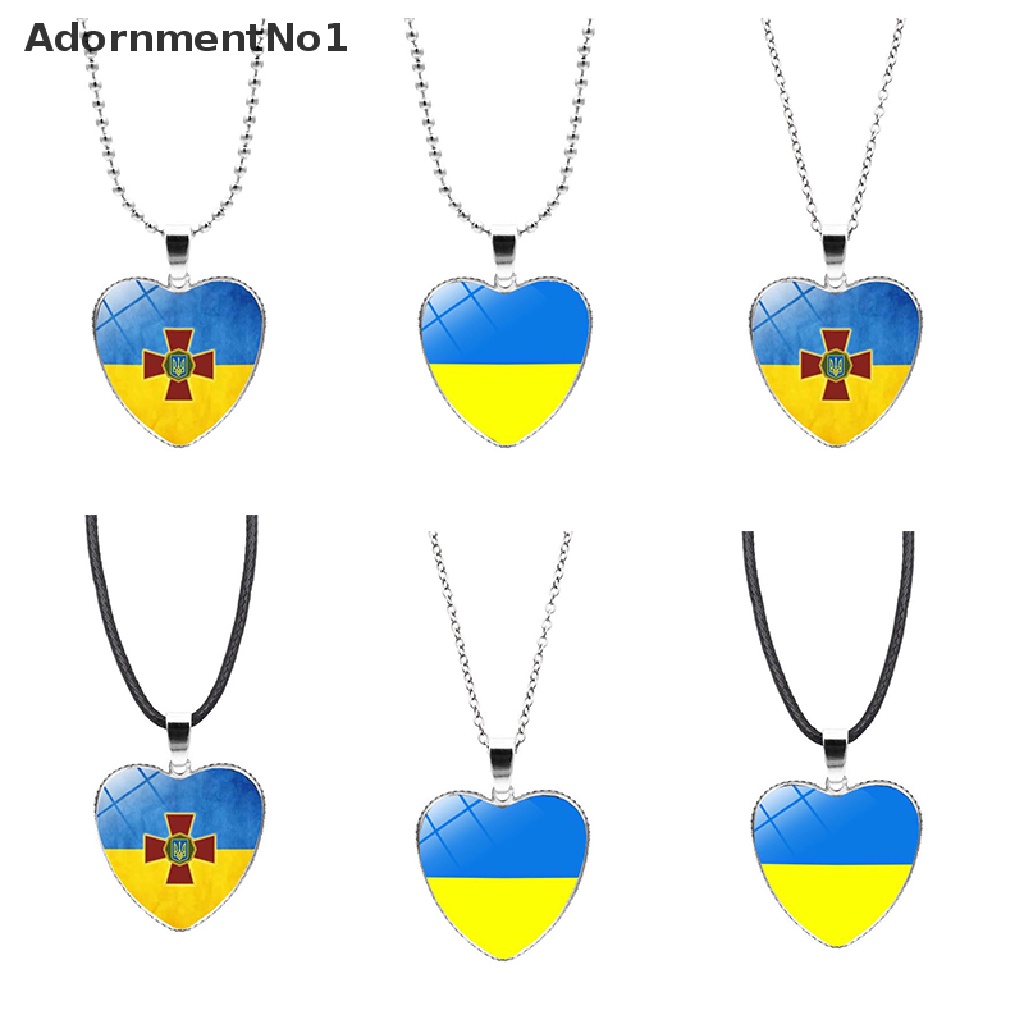 (AdornmentNo1) Kalung Rantai Dengan Liontin Kaca Motif Bendera Ukrainia Untuk Wanita