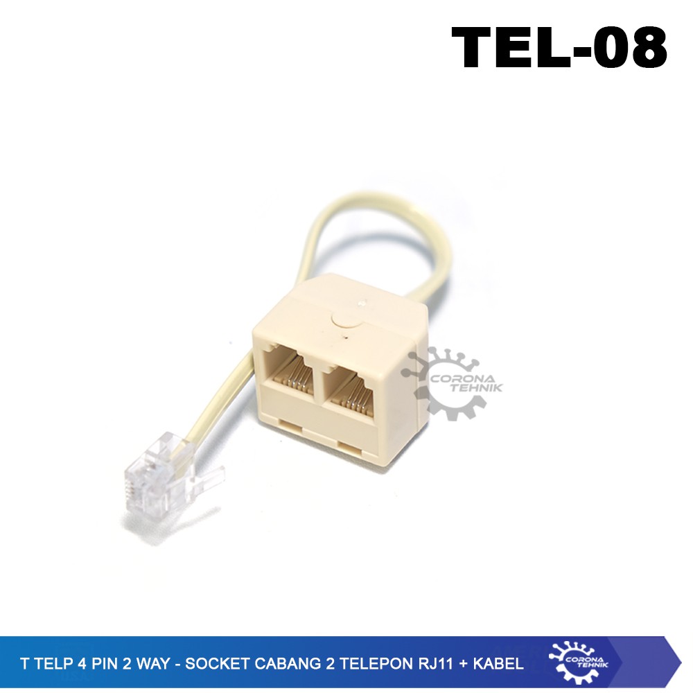 T Telp 4 Pin 2 Way - Socket Cabang 2 Telepon RJ11 + Kabel