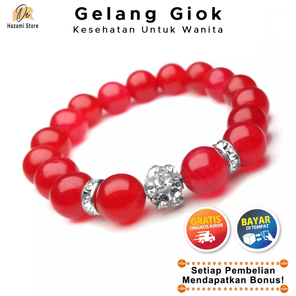 BISA COD Gelang Tangan Kesehatan Wanita Natural Giok Merah Batu Akik Thailand Silver Korea