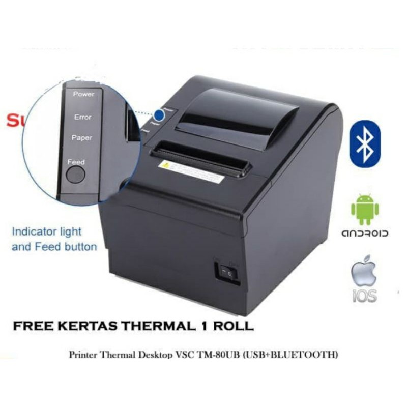 PRINTER THERMAL BLUETOOTH VSC TM-80 SUPPORT STRUK MOKA QASIR AUTOCUT