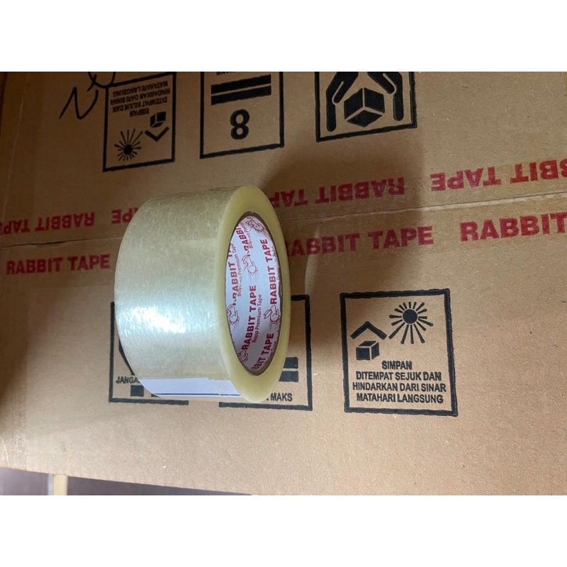 rabbit tape Lakban 45mm 100 yard kualitas Baik warna BENING