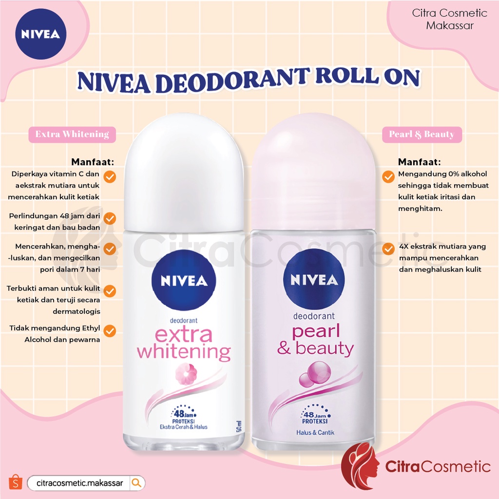 Nivea Deodorant Roll On | 25 | 50 | Men | Women | Whitening Pearl Beauty Silk Touch Hijab