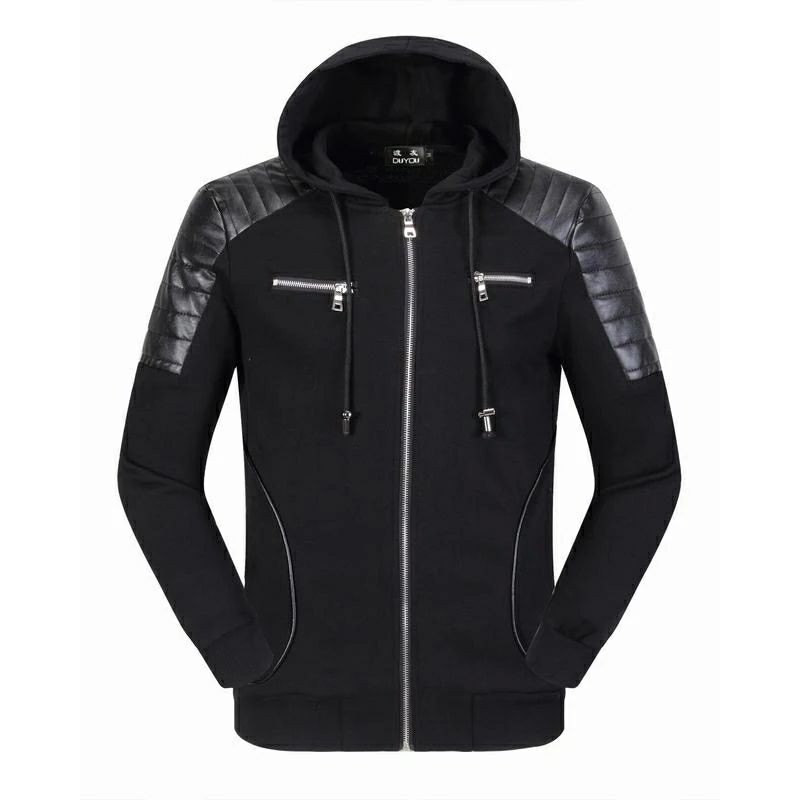 jaket hoodie kombinasi leather syntetic