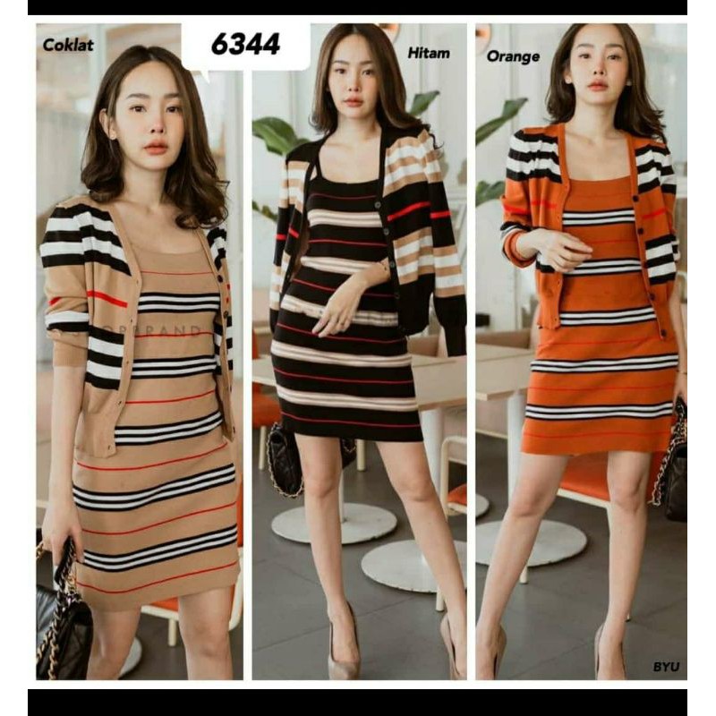 Stelan Burberry rajut import - set cardigan rok rajut korea