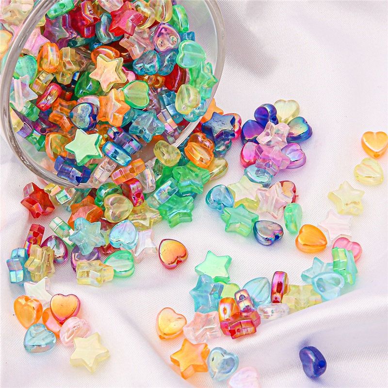 100pcs/Bag Acrylic Coated Beads Five-pointed Star And Peach Heart For Charms Bracelet Necklace For Jewelry Making DIY