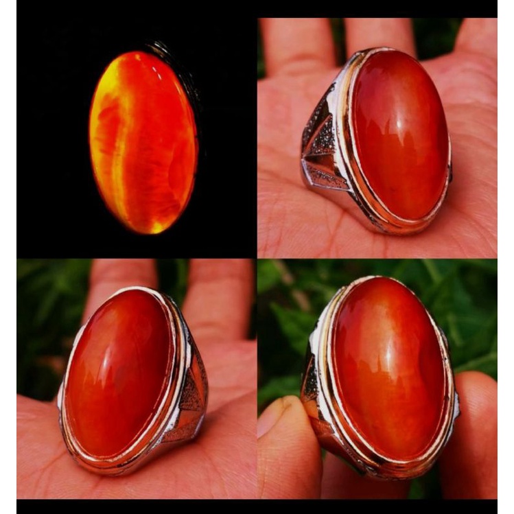 Batu Cincin Natural Permata Akik Pandan Merah Sterling Silver HQ